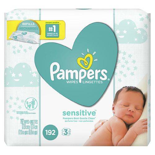 Order Pampers Sensitive Wipes - 64.0 ea x 3 pack food online from Walgreens store, Sharon on bringmethat.com
