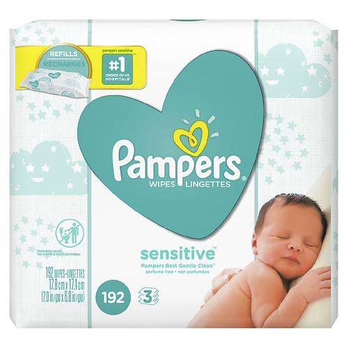 Order Pampers Sensitive Wipes - 64.0 ea x 3 pack food online from Walgreens store, Detroit on bringmethat.com