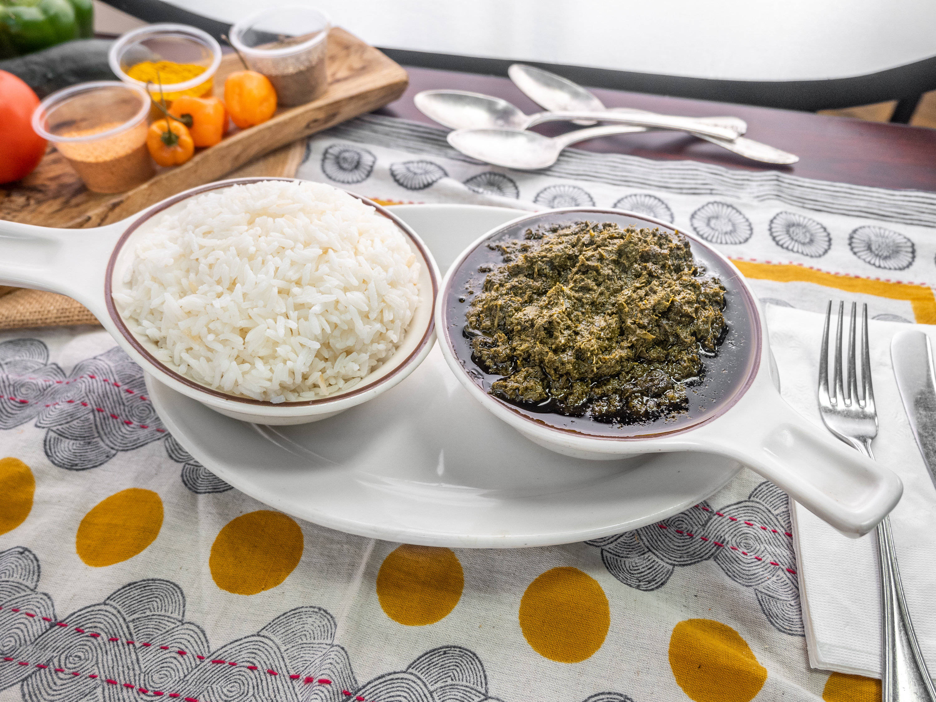 Order 56. Large Cassava Leaf Dish food online from A&H African & Jamaican Restaurant store, Clementon on bringmethat.com