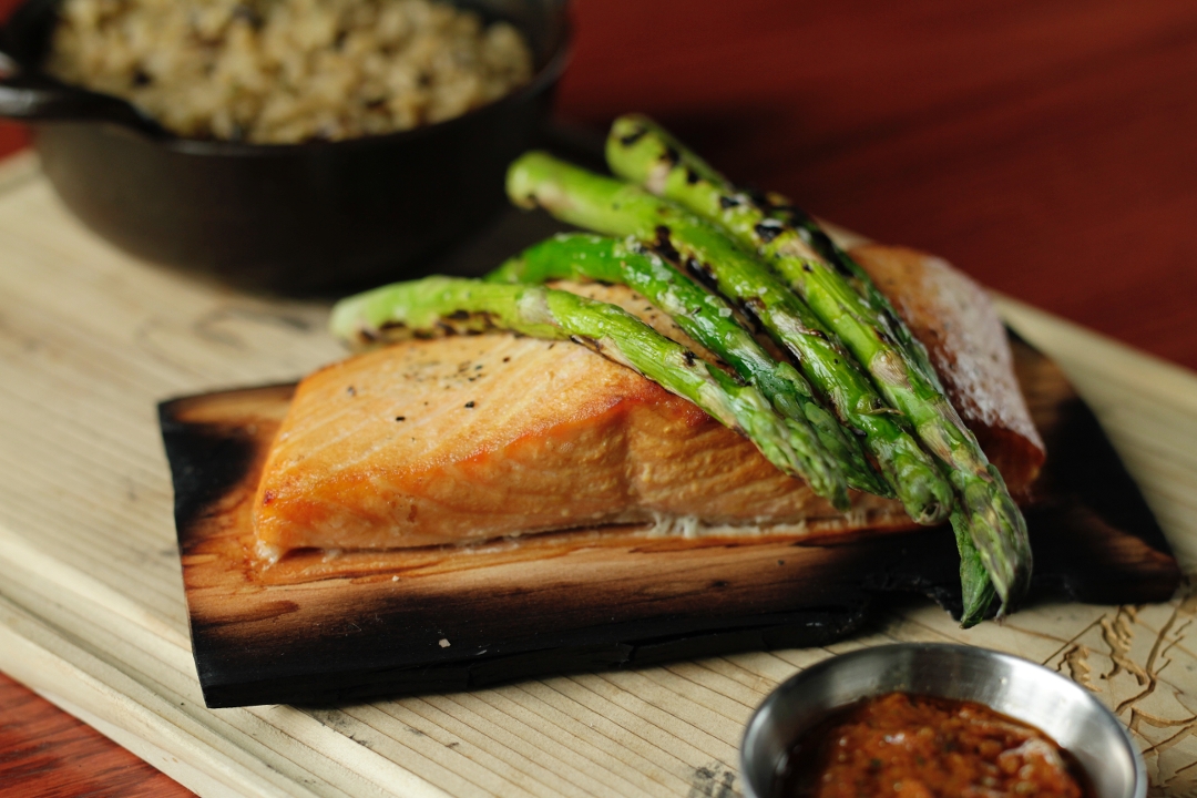 Order Cedar Plank Salmon (GF) food online from Green Dragon Tavern store, Carlsbad on bringmethat.com