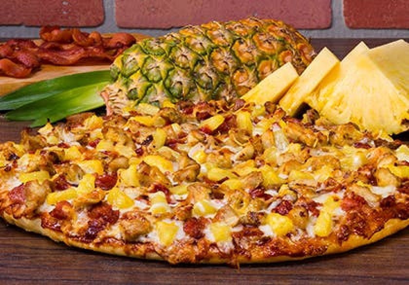 Order Pineapple Chicken Luau Pizza - Small 10" (10 Slices) food online from Mountain Mike Pizza store, Alameda on bringmethat.com