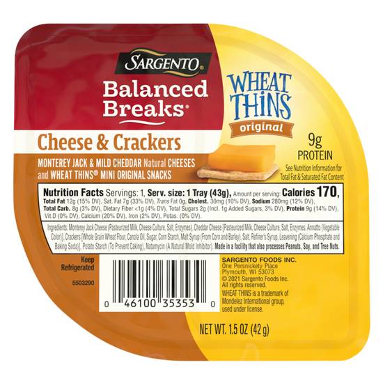 Order Sargento Balanced Breaks Sharp Monterey Jack & Mild Cheddar with Wheat Thins 1.5oz food online from Everyday Needs by Gopuff store, La Quinta on bringmethat.com