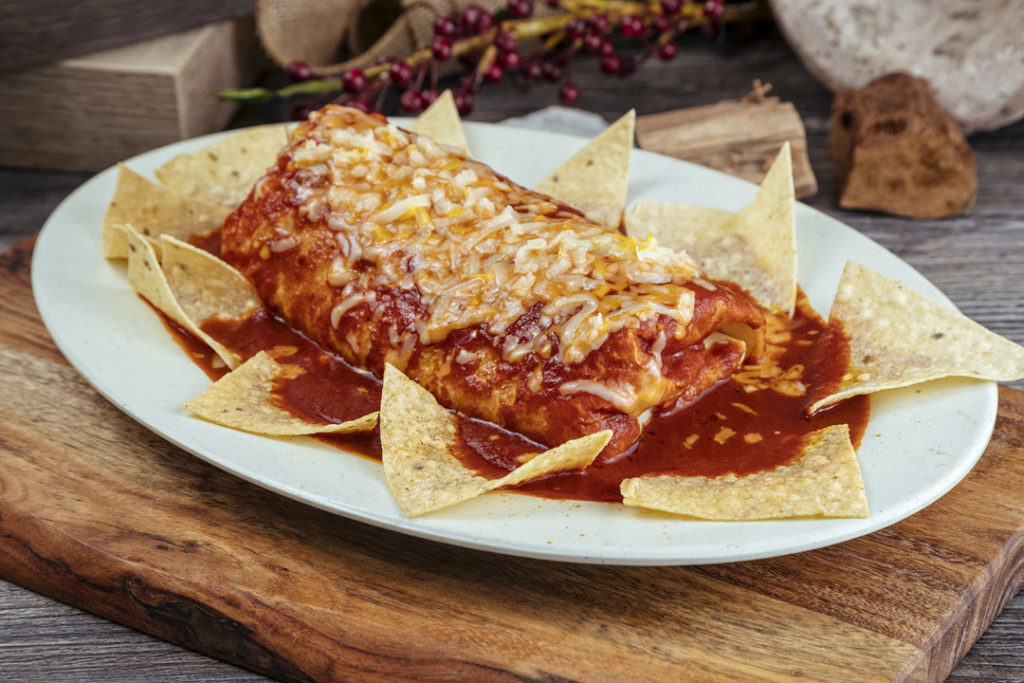 Order Enchilada Burrito - Wet Red Salsa food online from Toms #1 store, Los Angeles on bringmethat.com