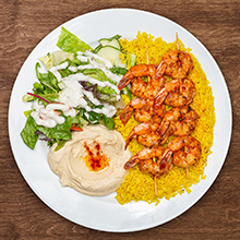 Order 4. Shrimp Kebab Plate food online from The Green Olive store, Camarillo on bringmethat.com