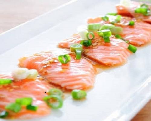 Order Salmon Cappacio (10pcs) food online from Sushi Factory store, Azusa on bringmethat.com