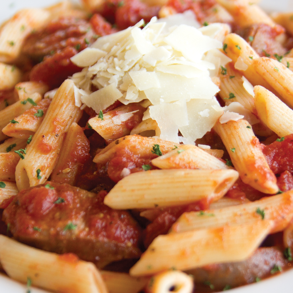 Order Penne Pomodoro and Gourmet Italian Sausage food online from Rosati's Pizza store, Montgomery on bringmethat.com