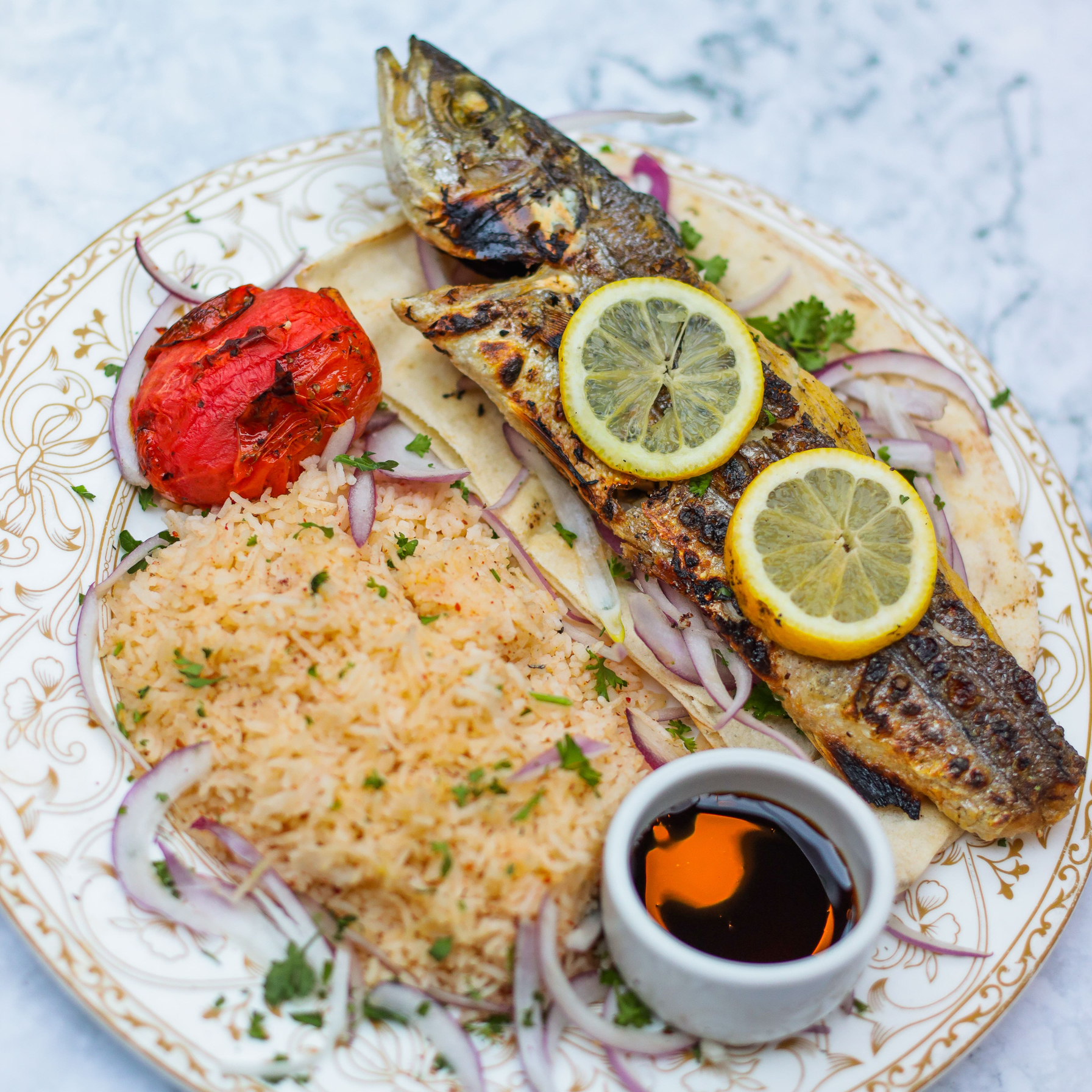 Order Branzino Kabob food online from Olive And Grill store, Studio City on bringmethat.com