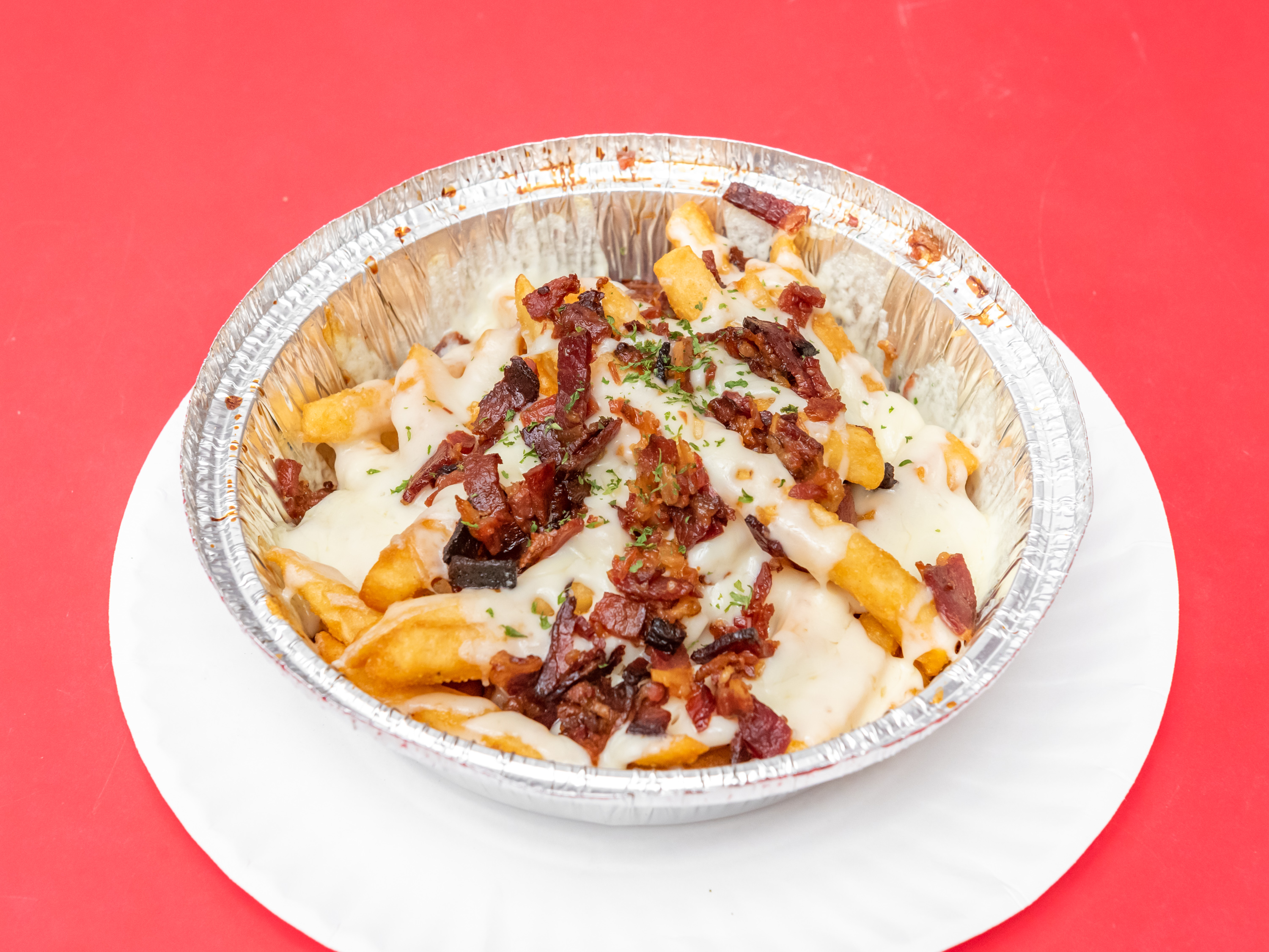 Order Curly Fries with Cheese & Bacon food online from Pizza Time store, Hartford on bringmethat.com