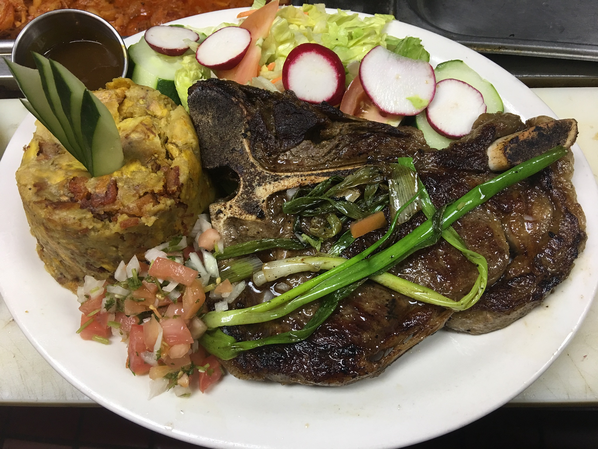 Order Mofongo T-Bone Steak food online from Sabor Latino store, Trenton on bringmethat.com
