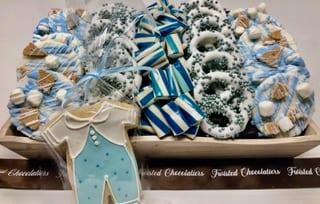 Order Baby boy chocolate s’mores n mores wooden gift tray food online from Twisted Gourmet Chocolates store, Passaic on bringmethat.com
