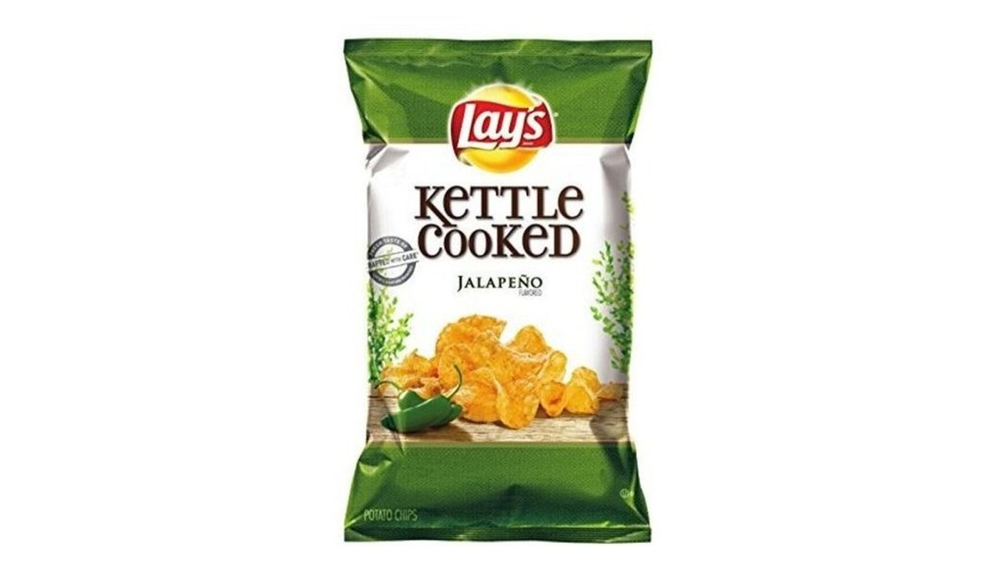 Order Lay's Kettle Cooked Potato Chips Jalapeno 8 oz Bag food online from Plaza Market store, Baldwin Park on bringmethat.com