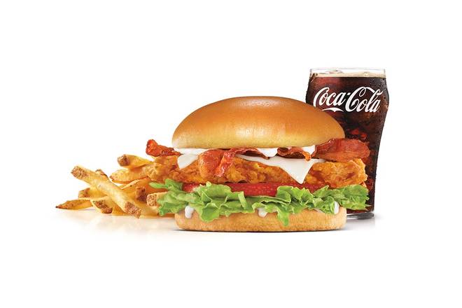 Order Hand-Breaded Bacon Swiss Chicken Sandwich Combo food online from Carl's Jr. store, Colorado Springs on bringmethat.com