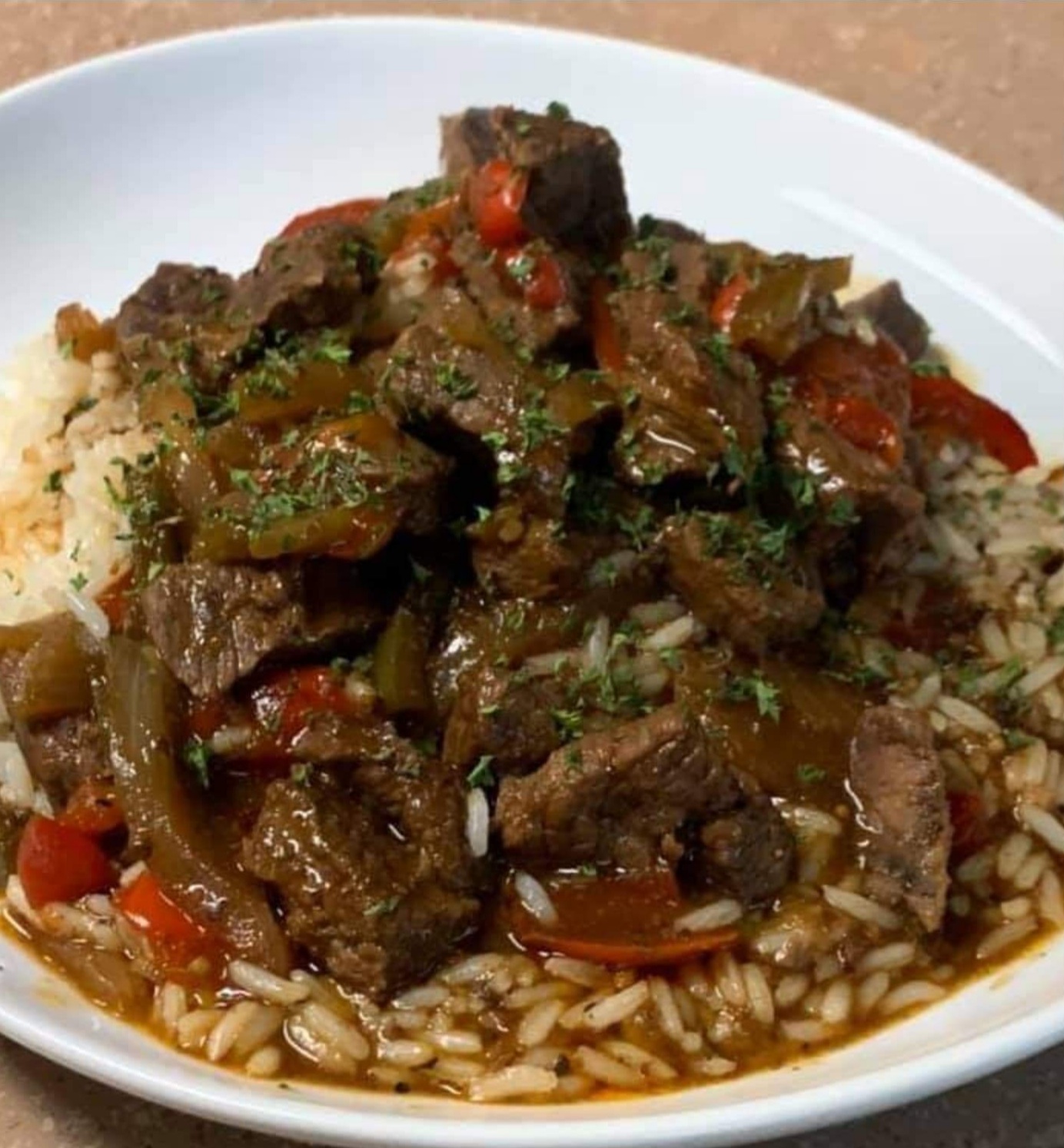 Order Pepper Steak with Green and Red Peppers food online from Jason Pub store, Crete on bringmethat.com