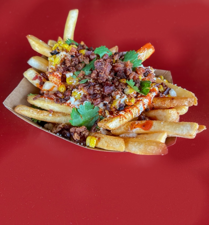 Order Elote Fries food online from Urban Hotdog Company store, Albuquerque on bringmethat.com