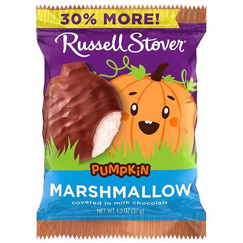 Order Russell Stover Halloween Marshmallow Chocolate Pumpkin Marshmallow Covered in Milk Chocolate - 1.3 oz food online from Walgreens store, Hot Springs on bringmethat.com