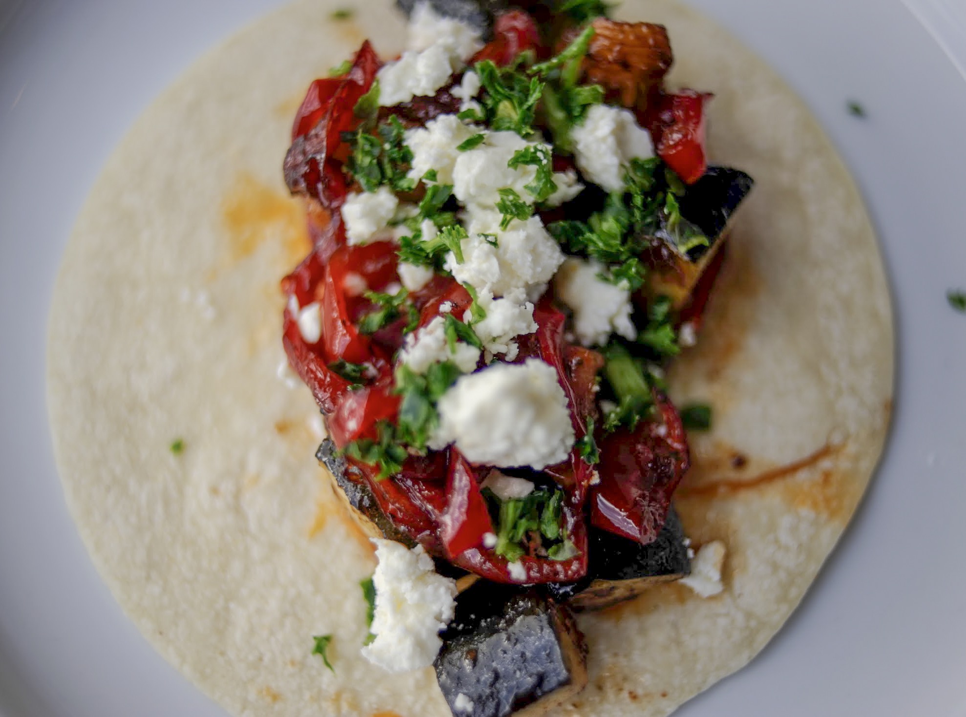 Order Veggie-Feta Taco (single) food online from Off The Boat Fish Grill store, Tustin on bringmethat.com