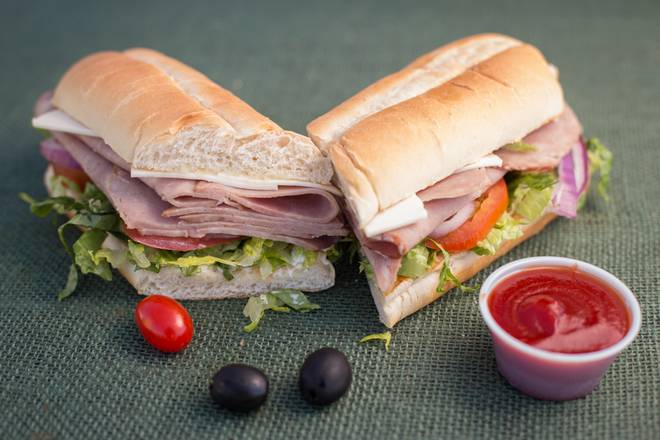 Order Ham, Turkey, and Cheese Sub food online from Pizza Express store, Albany on bringmethat.com