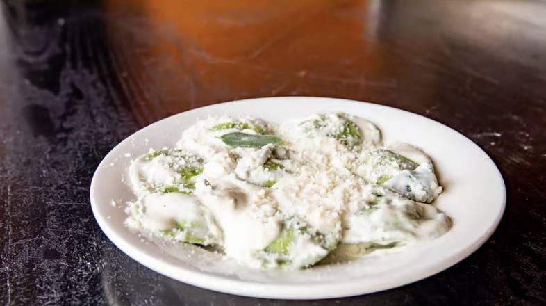 Order Spinach Ravioli with Sage Cream Sauce food online from Comellas store, West Roxbury on bringmethat.com