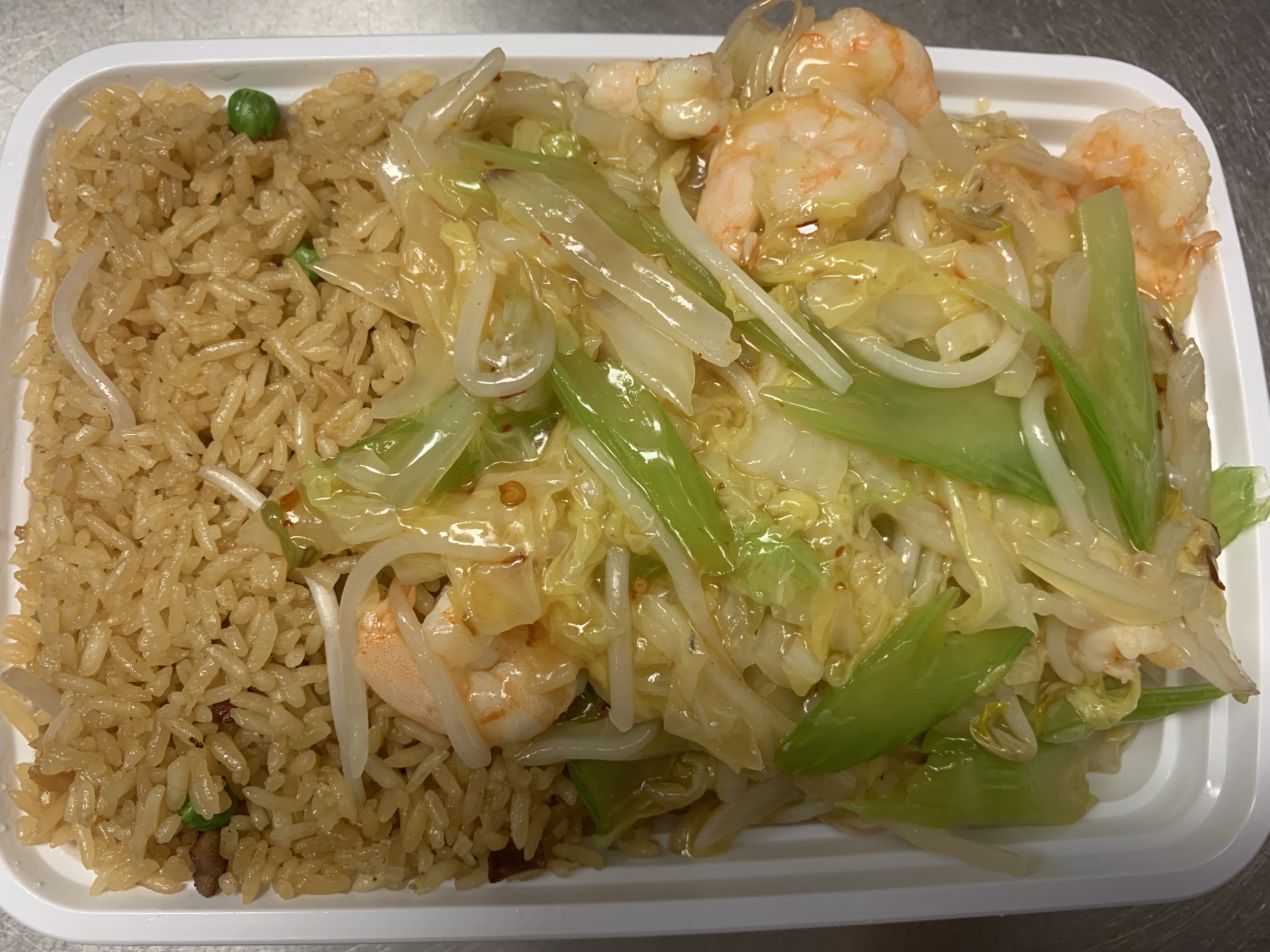 Order C2-虾炒面康宝 / Shrimp Chow Mein Combo Platter food online from China King store, Lansdale on bringmethat.com