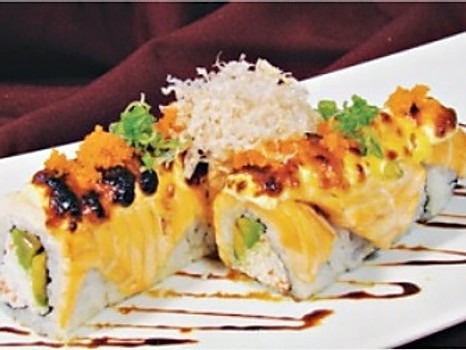 Order BR1. Baked Salmon  Roll food online from Hoshi Sushi store, Fullerton on bringmethat.com