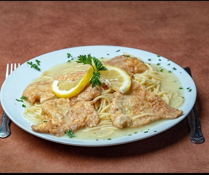 Order Chicken Francese Lunch - Entree food online from Davila's Pizza & Restaurant store, Hackettstown on bringmethat.com