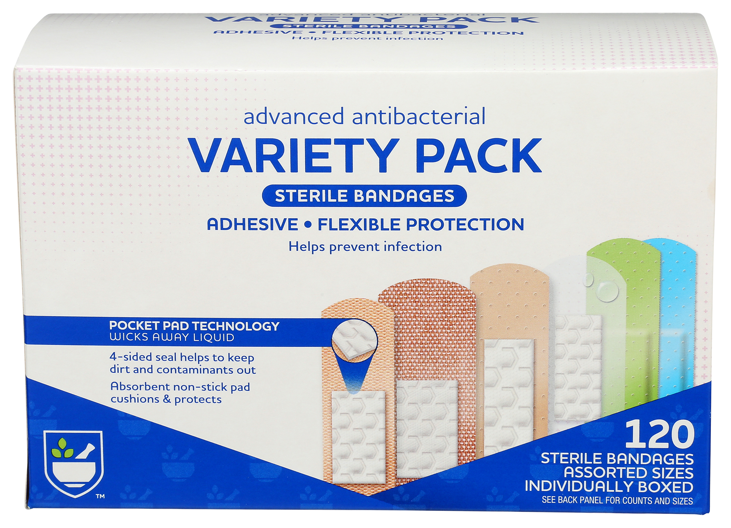 Order Rite Aid First Aid Antibacterial Adhesive Bandages, Variety Pack - 120 ct food online from Rite Aid store, ELMIRA on bringmethat.com