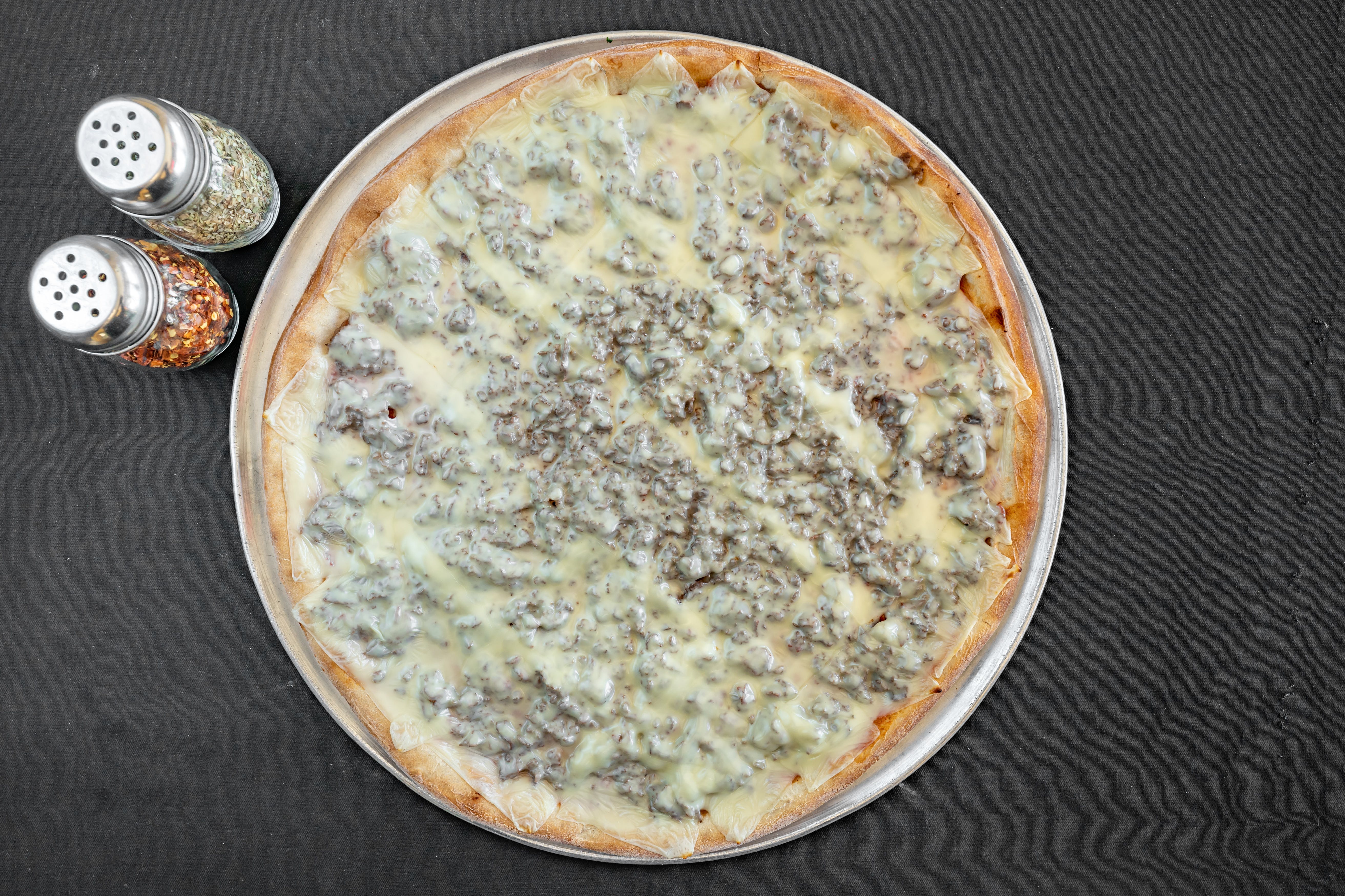 Order Cheesesteak Pizza - Medium 14'' (6 Slices) food online from Frank's Pizza store, Hatboro on bringmethat.com