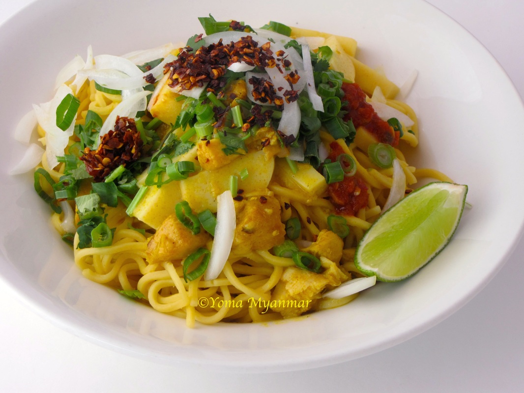 Order Golden Noodles with Chicken food online from Yoma Burmese Restaurant store, Allston on bringmethat.com