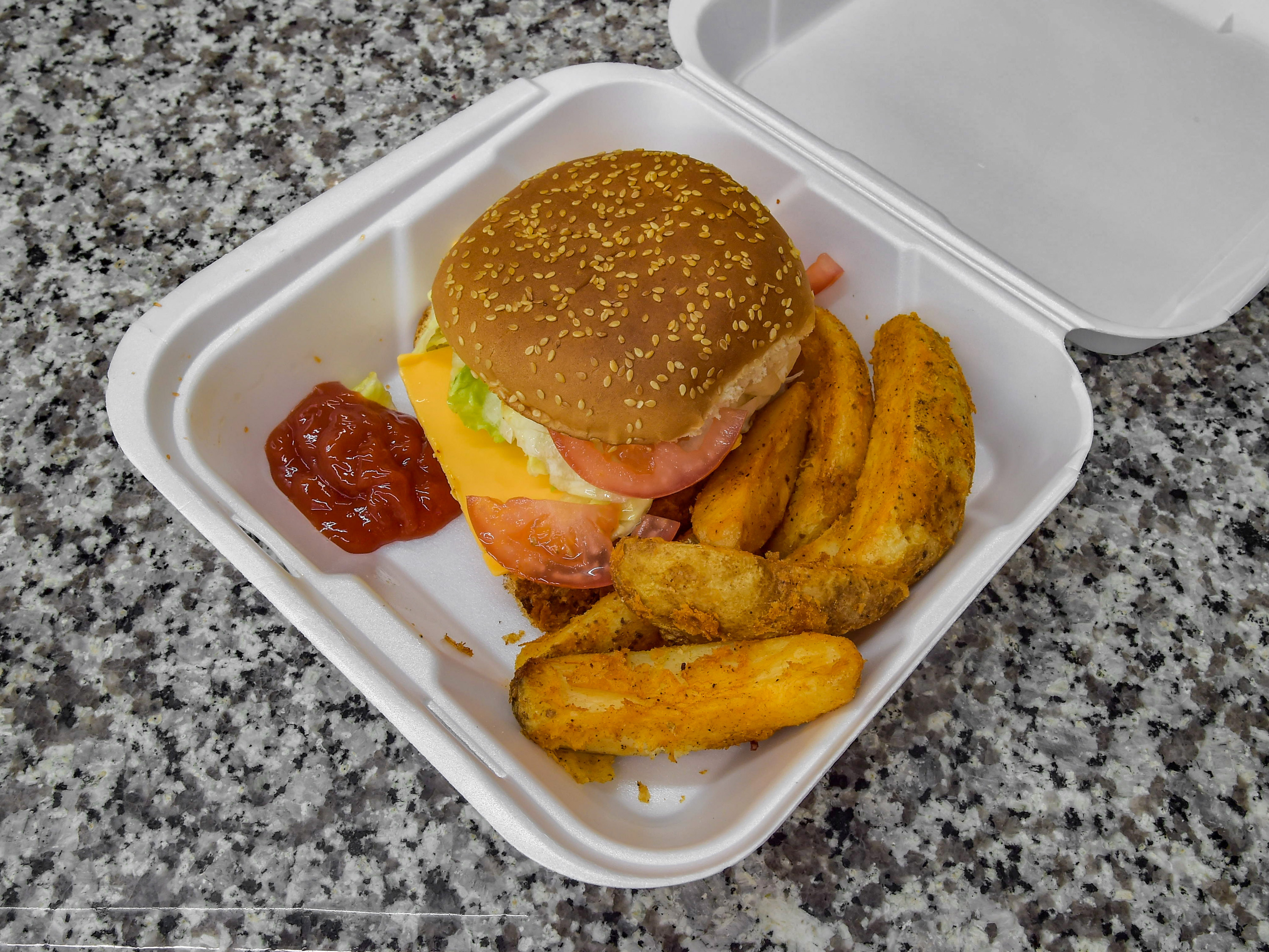 Order Burger & Fries Free 16 oz. soda food online from Usa Food And Deli Inc store, Exeter on bringmethat.com