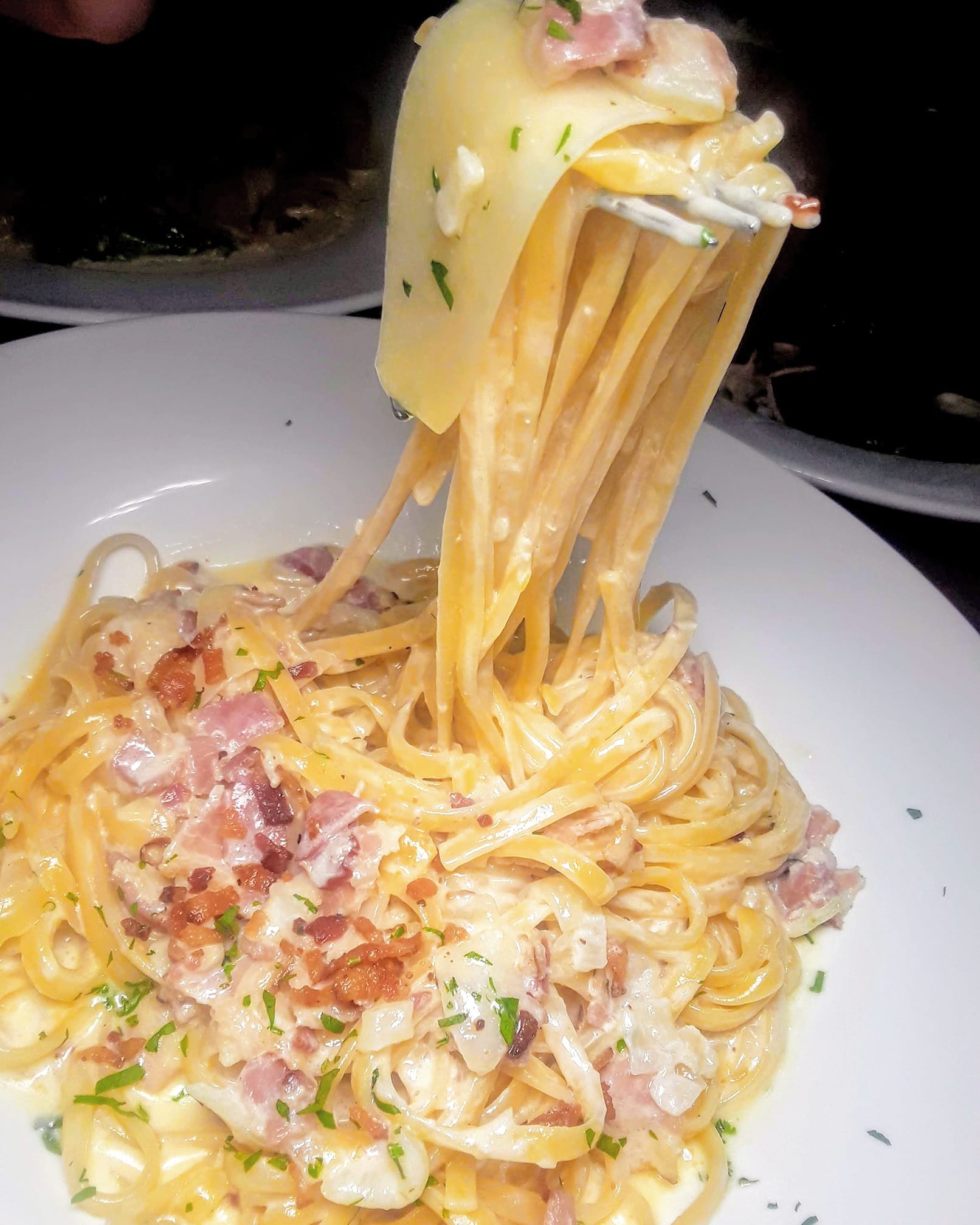 Order Carbonara Pasta Dish food online from Raimos Pizza Of Amityville store, Amityville on bringmethat.com