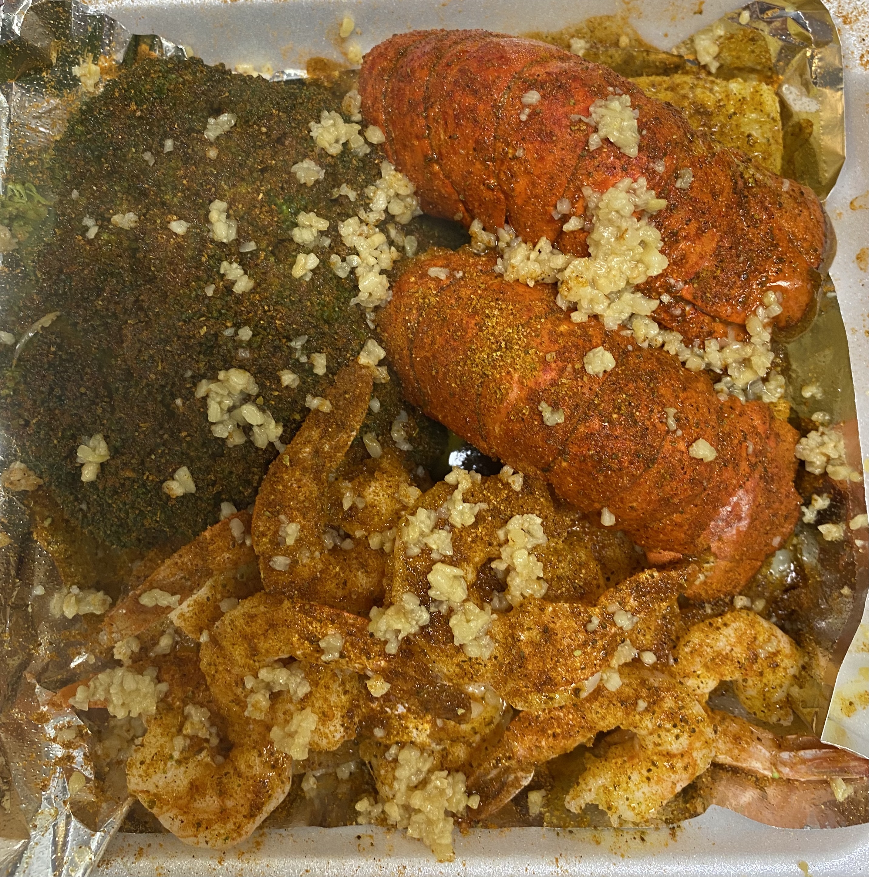 Order #5 Lobster Tails and Large Shrimp Steamed Platter food online from A&J Seafood store, Philadelphia on bringmethat.com
