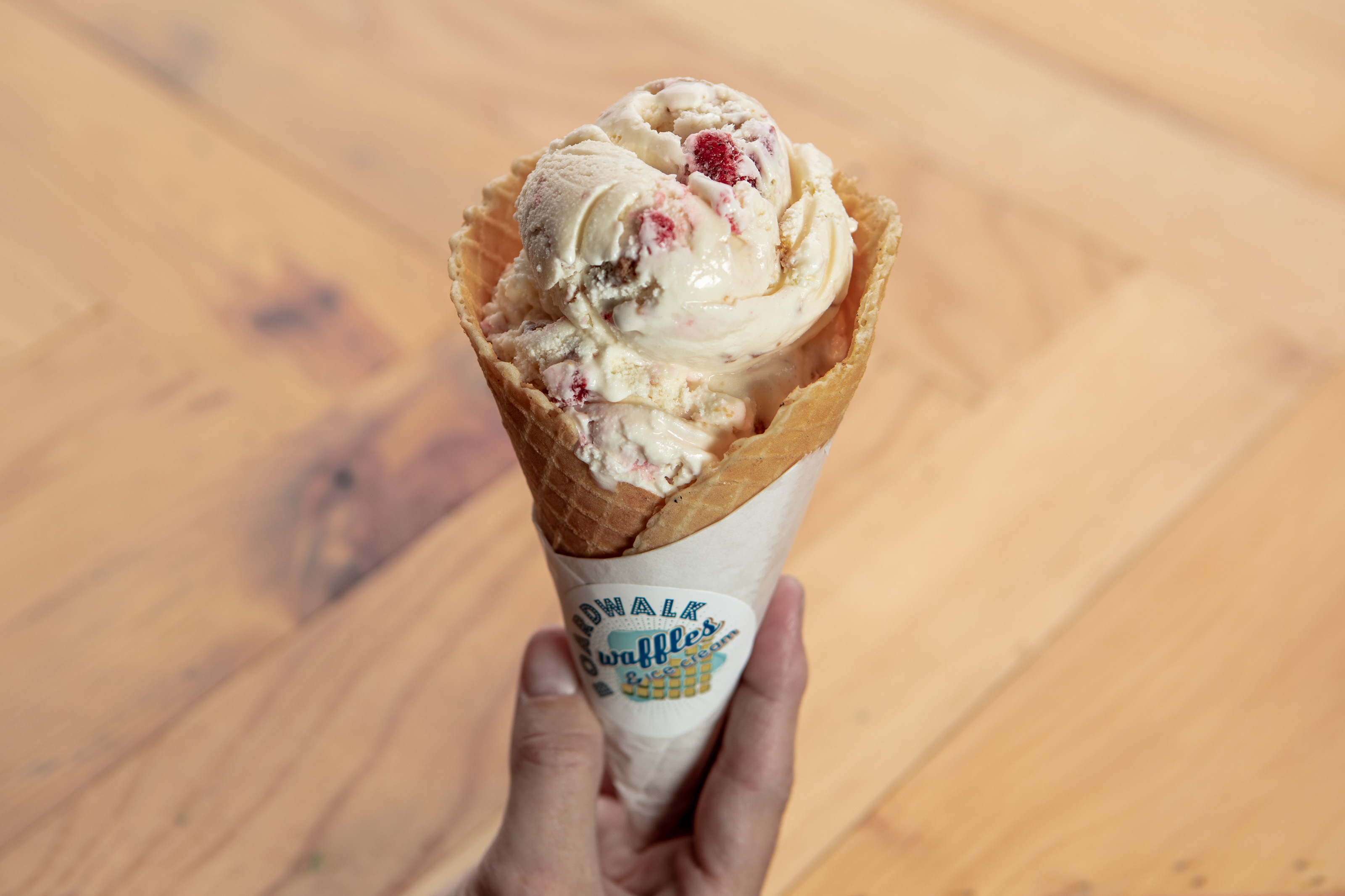 Order Waffle Cone with 1 Scoop food online from Boardwalk Waffles & Ice Cream store, Maplewood on bringmethat.com