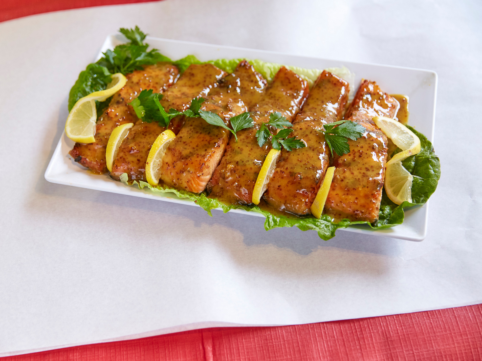 Order 1/2 lb. Honey Mustard Grilled Salmon food online from Food Passion store, New York on bringmethat.com