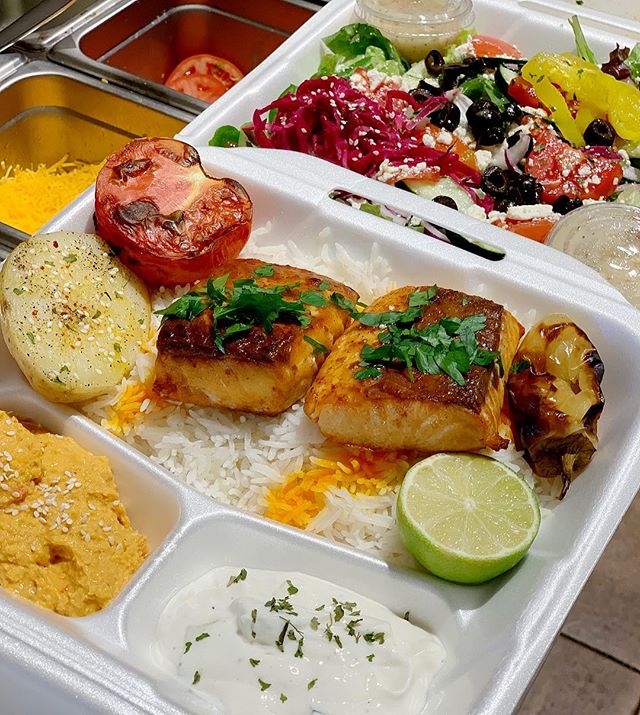 Order Grilled King Salmon Kabob food online from Roobic Cafe store, Glendale on bringmethat.com