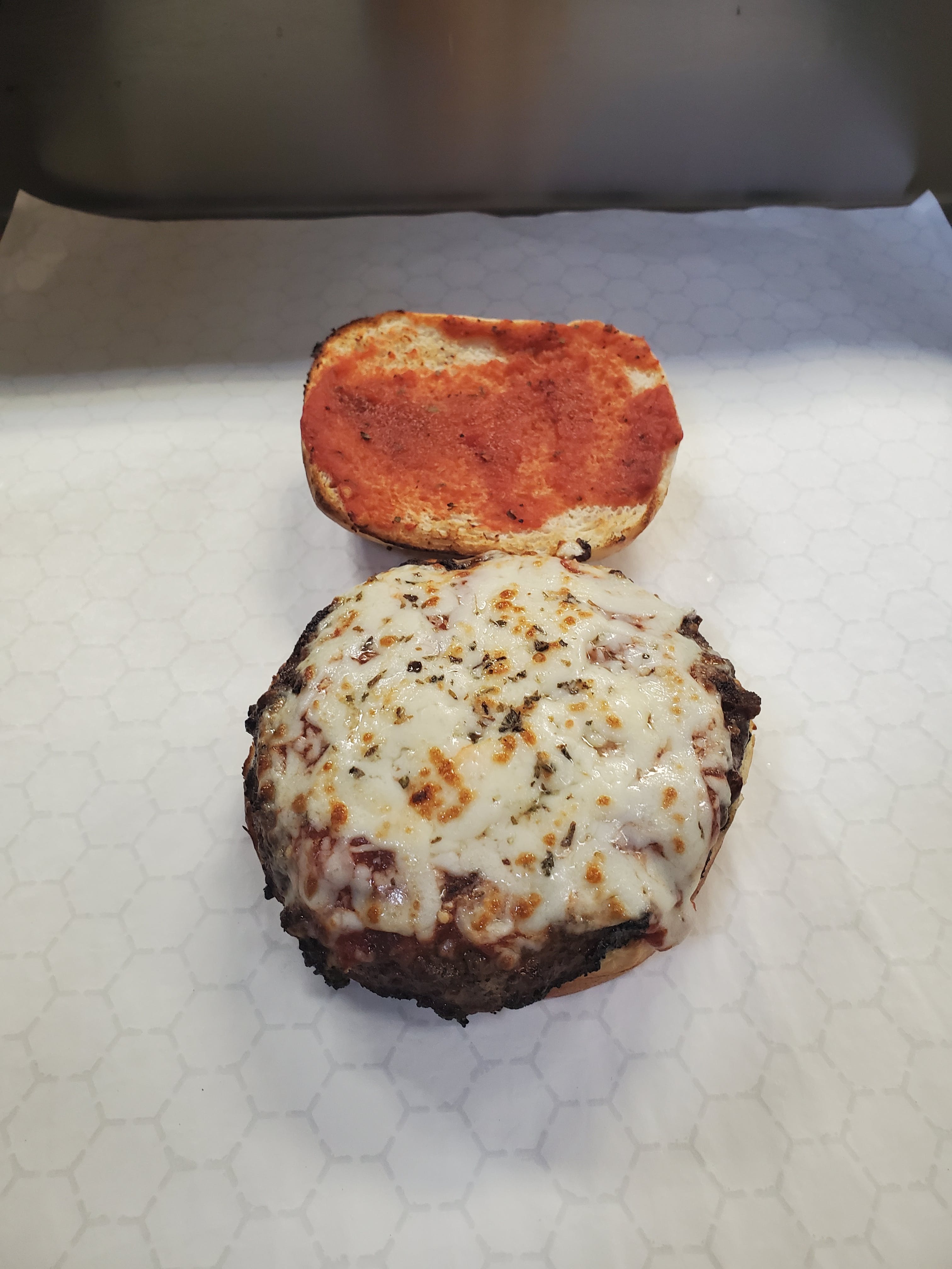 Order Pizza Burger - 1/2 lb. food online from Pizza Cucina store, Oswego on bringmethat.com