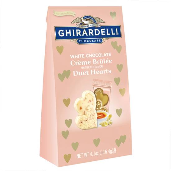 Order GHIRARDELLI White Chocolate Creme Brulee Duet Hearts, Chocolate Hearts for Valentines, 4.1 OZ Bag food online from Cvs store, WHITTIER on bringmethat.com