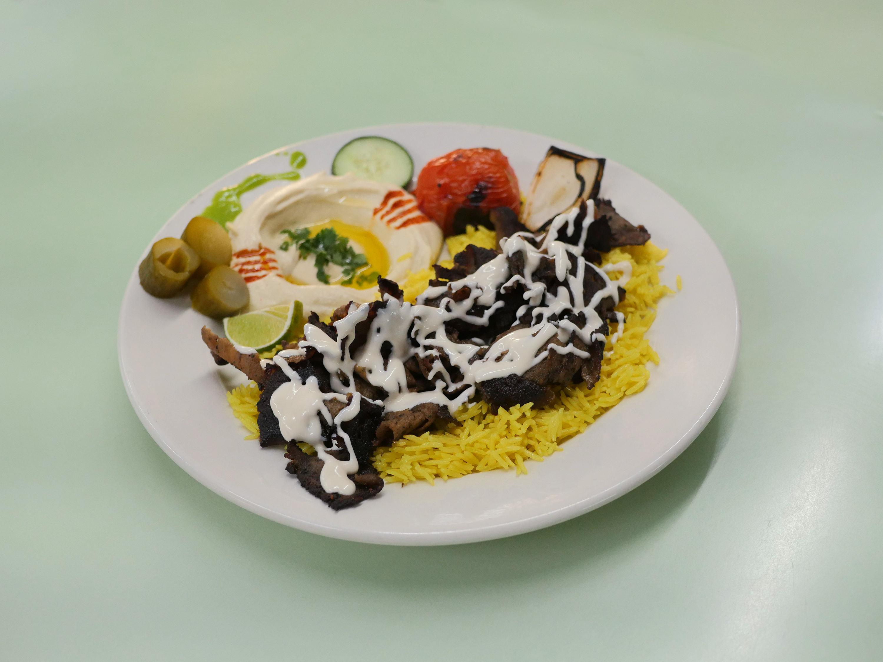 Order Gyro Over Rice Plate food online from Dimas Fusion store, Phoenix on bringmethat.com