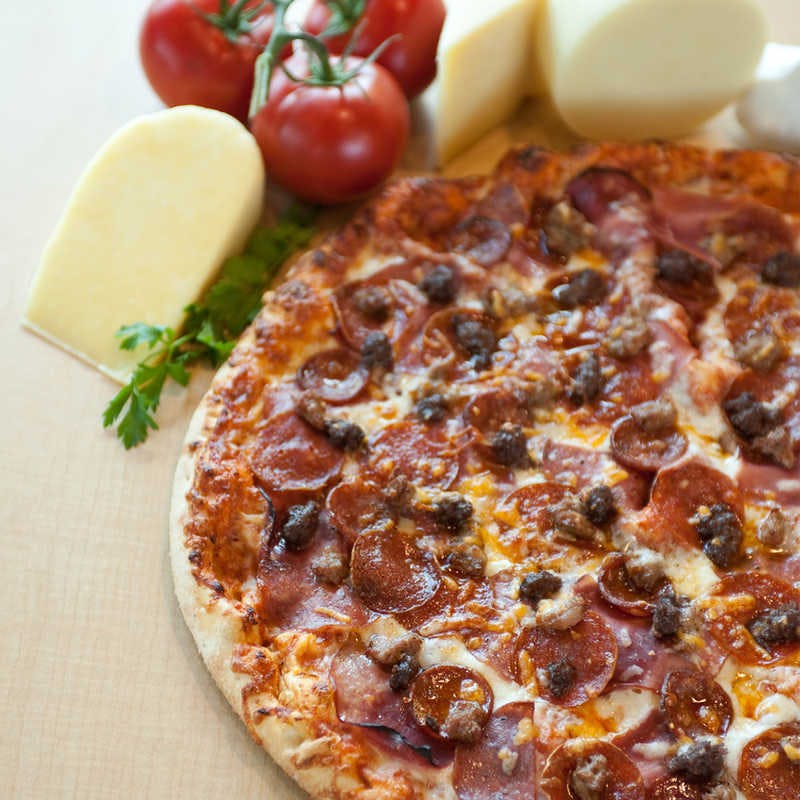 Order Meat-E-Or Pizza - Individual food online from Straw Hat Pizza store, Clovis on bringmethat.com