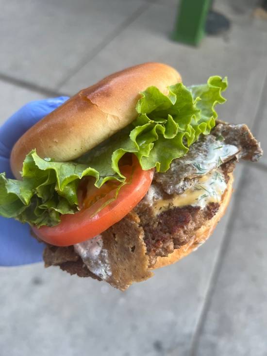 Order GYRO BURGER food online from Plant Based Burger Heaven store, Chicago on bringmethat.com