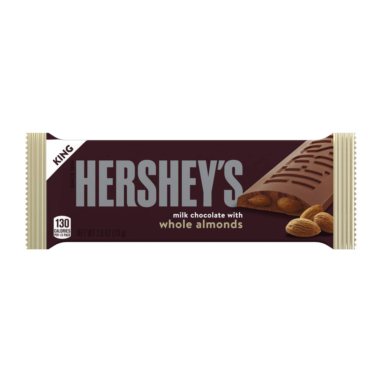 Order Hershey's, Milk Chocolate with Almonds King Size Candy Bar, 2.6 Oz food online from Rocky Liquor store, Claremont on bringmethat.com