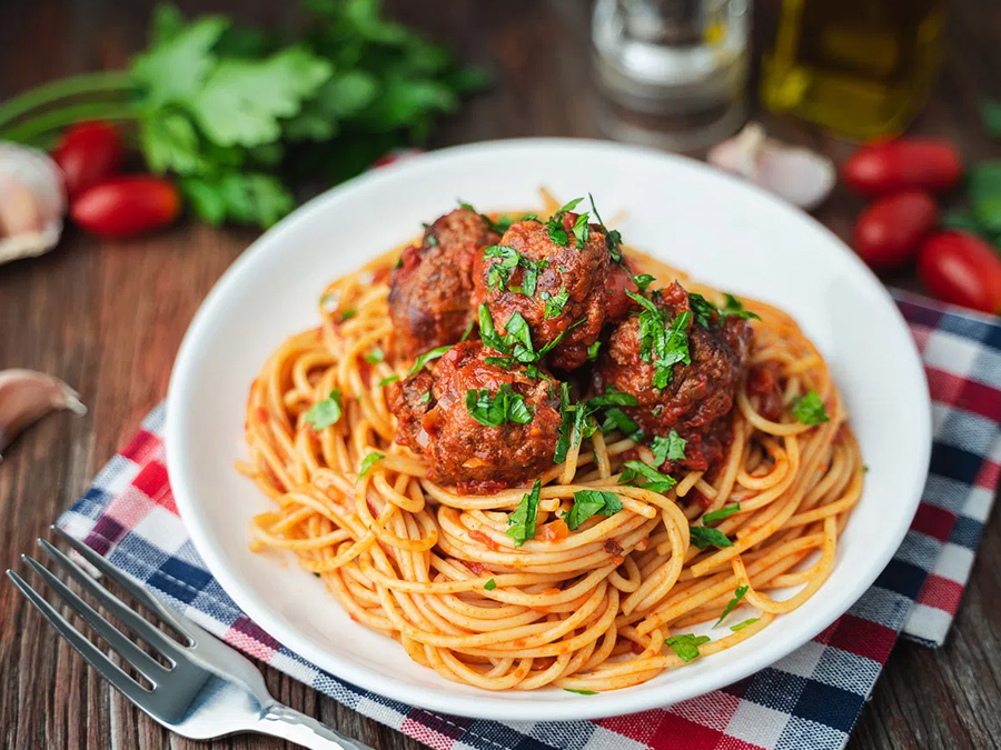 Order Pasta with Meatballs food online from Carusos Italian Kitchen store, Los Angeles on bringmethat.com