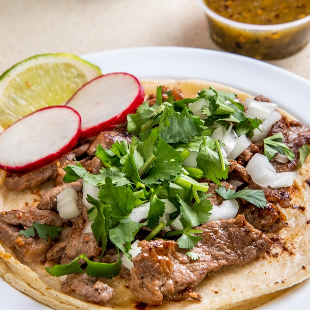 Order Steak Tacos (3 Pieces) food online from Homemade Taqueria store, Brooklyn on bringmethat.com