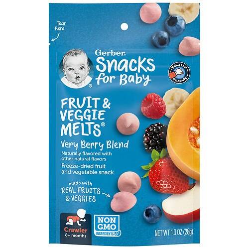 Order Gerber Snack for Baby, Very Berry Blend Fruit & Veggie Melts Very Berry Blend - 1.0 oz food online from Walgreens store, Ithaca on bringmethat.com