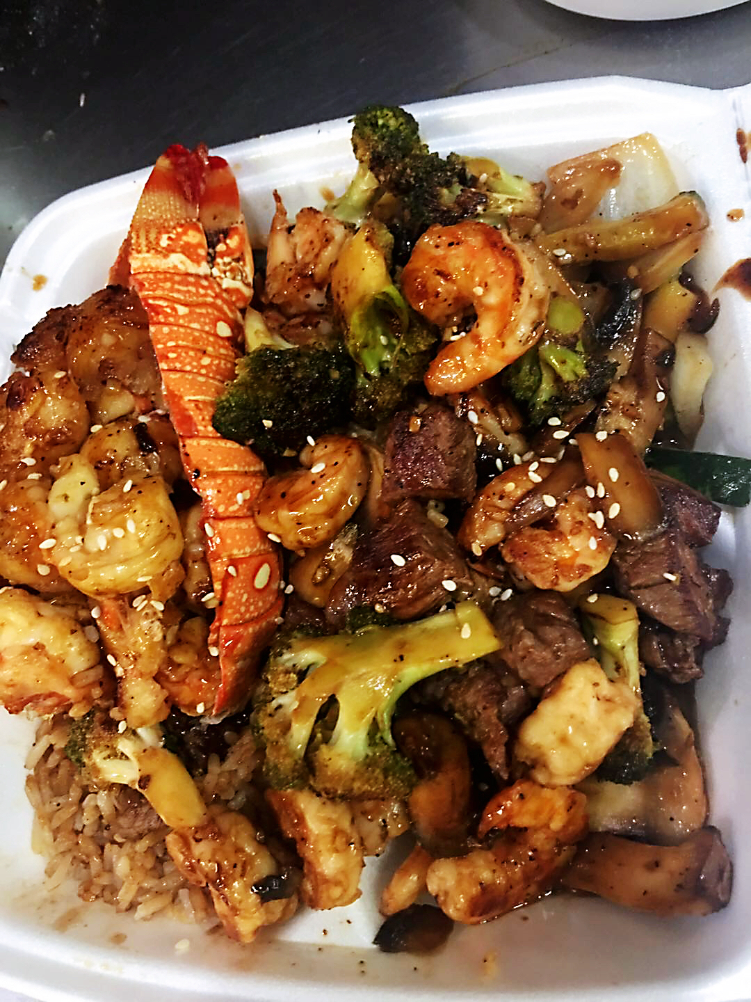 Order A20. Filet Mignon, Lobster Tail & Shrimp food online from Hibachi Express store, Newark on bringmethat.com