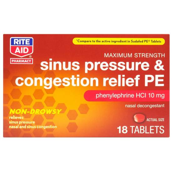 Order Rite Aid Pharmacy Nasal Decongestant PE Tablets 10mg (18 ct) food online from Rite Aid store, Warren on bringmethat.com