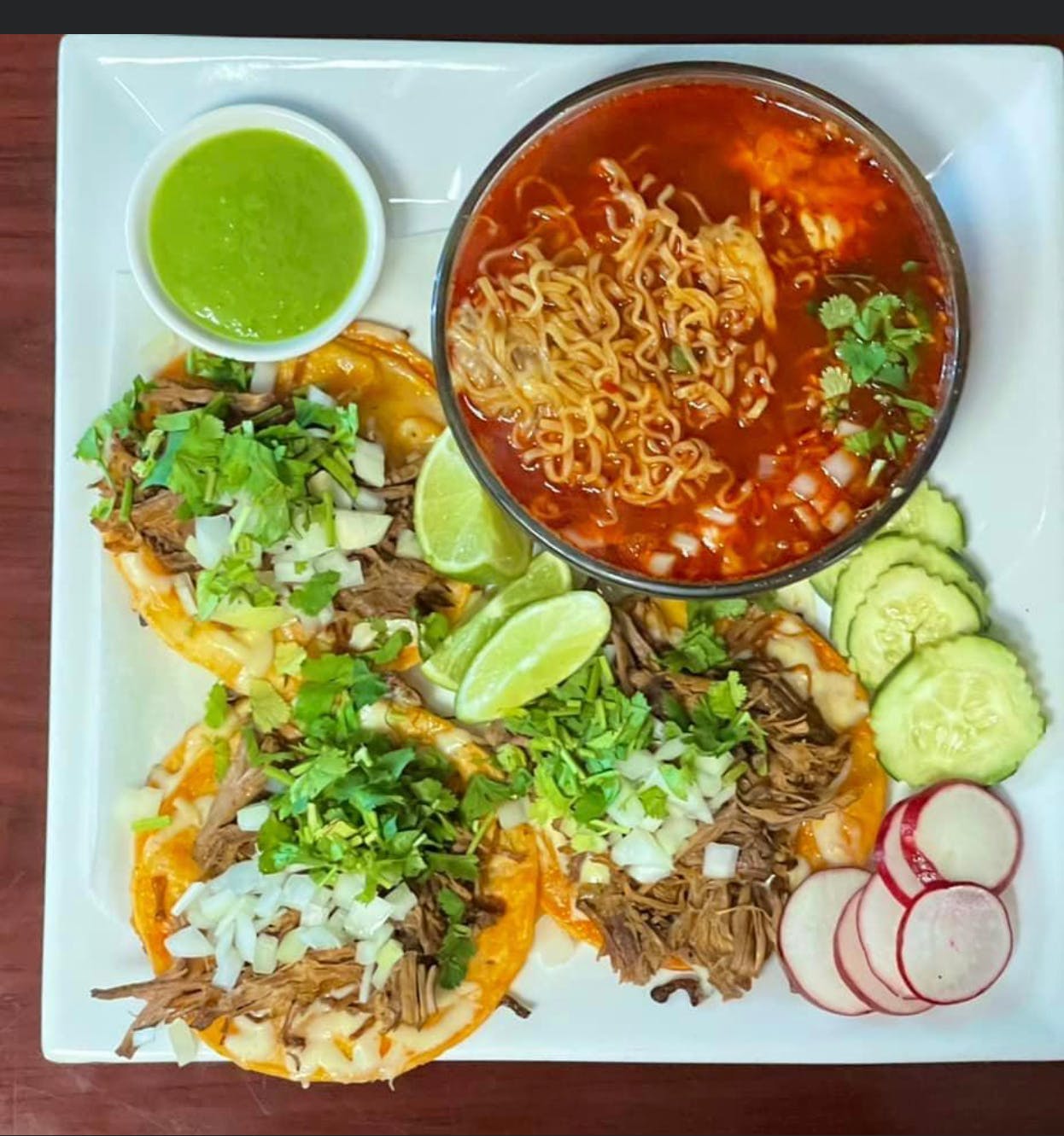 Order Cheesy Birria Ramen And Tacos - Small food online from Mr. Tacos store, Philadelphia on bringmethat.com