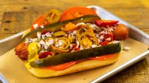 Order Chicago Dog food online from Flippin Burger store, San Francisco on bringmethat.com
