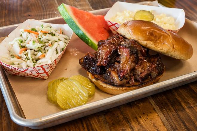 Order Burnt Ends Sandwich food online from Scott's Kitchen and Catering at Hangar 29 store, Kansas City on bringmethat.com
