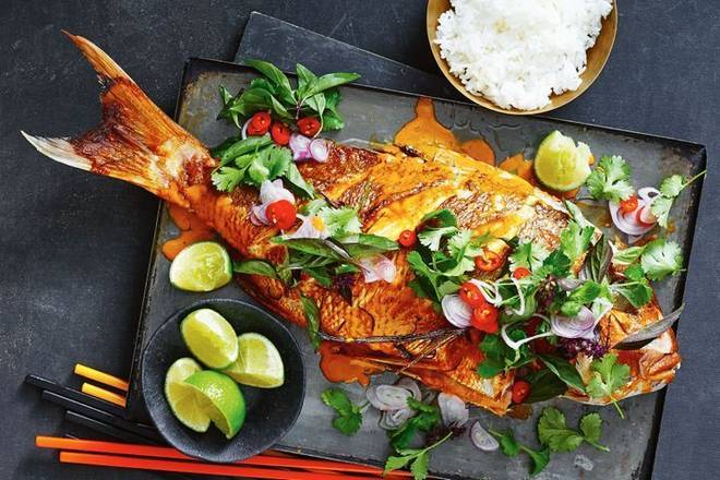 Order Whole Red Snapper Basil Sauce food online from Thrive Kitchen store, Atlanta on bringmethat.com