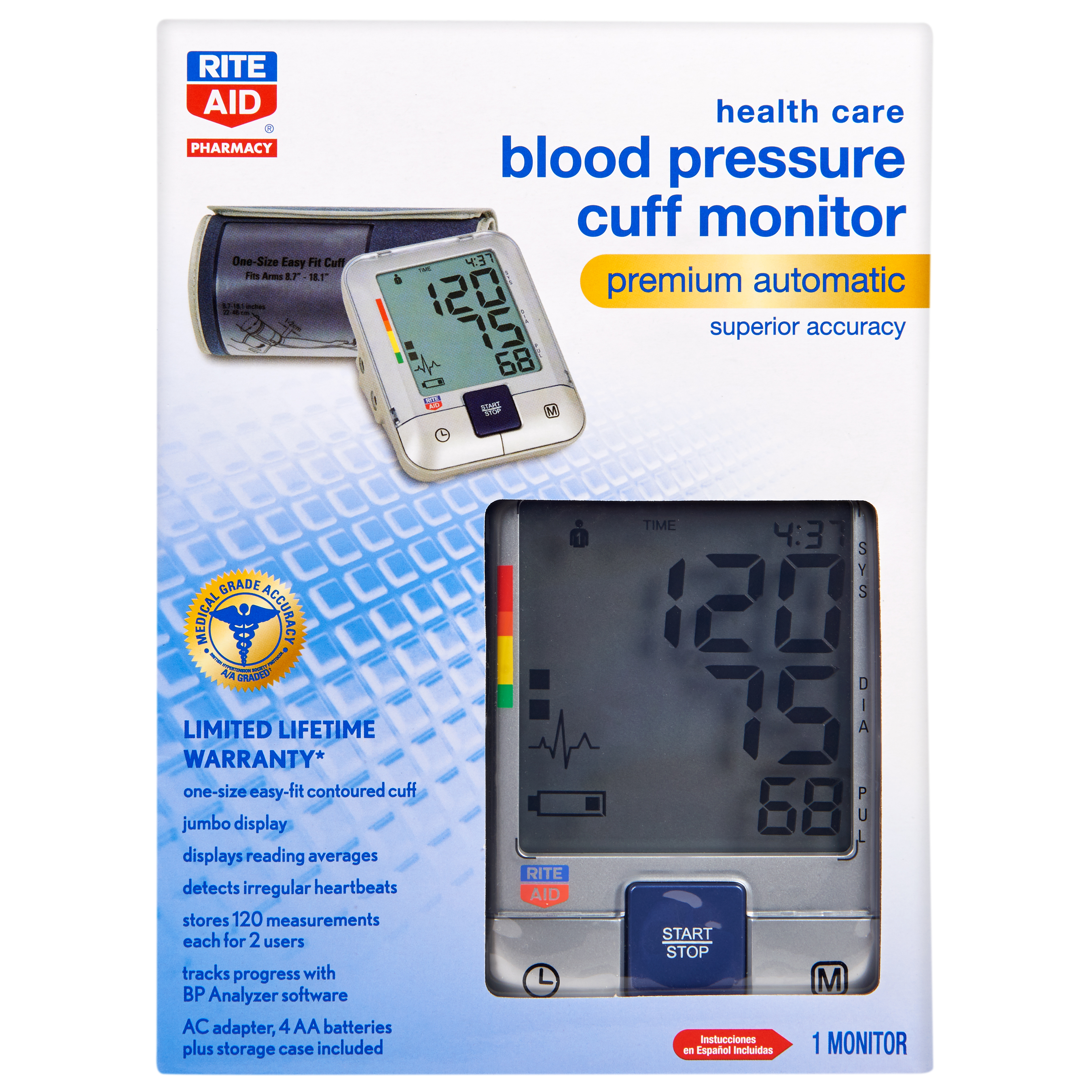 Order Rite Aid Premium Automatic Blood Pressure Cuff Monitor food online from Rite Aid store, Aston on bringmethat.com